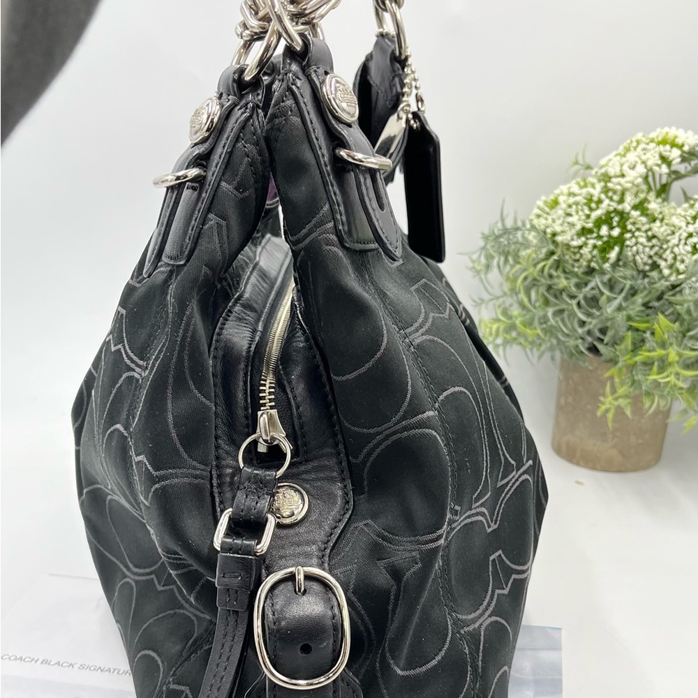 Coach Large Black Signature Maggie Mia Shoulder Bag Handbag Hobo Bag #16153 - Picture 2 of 16